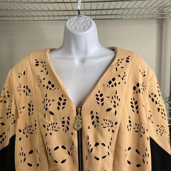 G.M.I Woman‎ Full Zip Brown Black Eyelet Long Sleeve Maximalist Flowy Size 16W - Picture 6 of 11